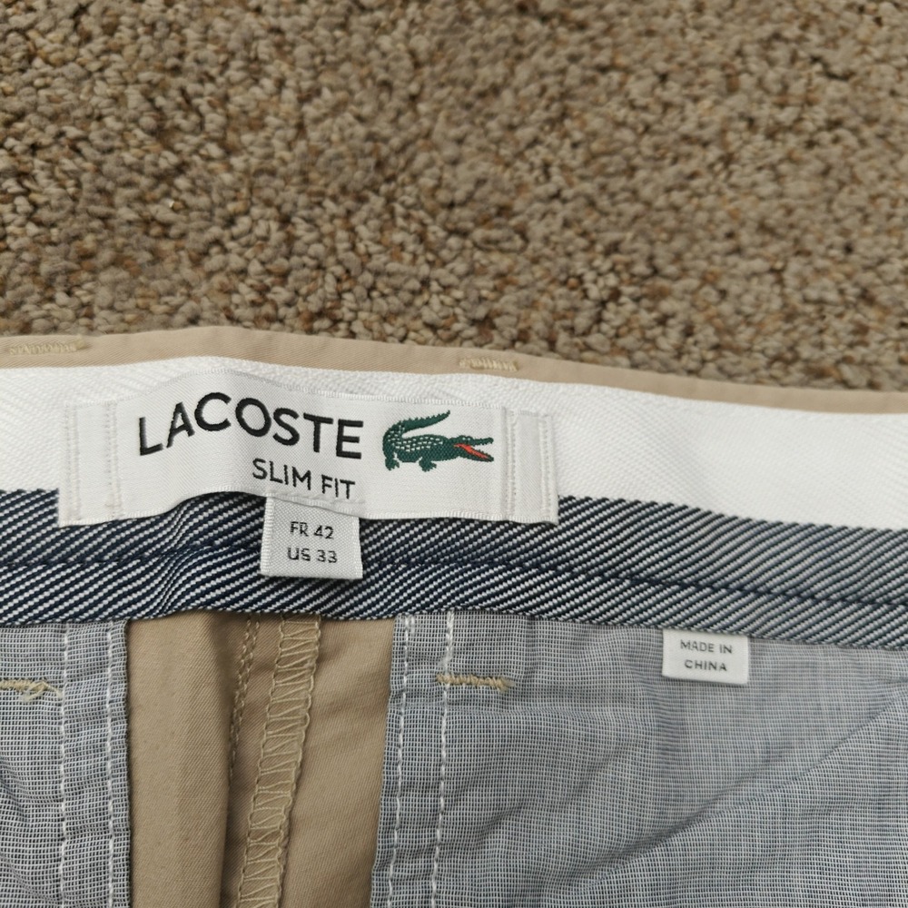 Lacoste Mens Slim Fit Chino Pants Macaroon Beige Cotton Stretch HH2739 US 33 NEW - Picture 5 of 14